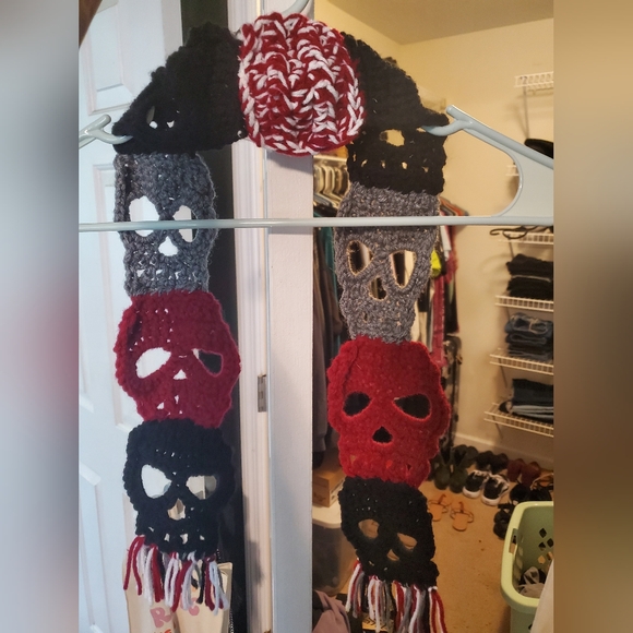 SOLD - Hand-Knit Crochet Skull Scarf - Picture 5 of 6